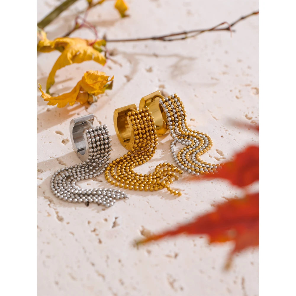 Stainless Steel Tassel Long Chain Drop Dangle Earrings Trendy Waterproof Jewelry