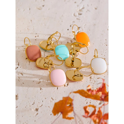 Joyful Candy Multicolored Enamel Square Hoop Earrings 18K Golden Plated Waterproof Stainless Steel Spring Summer Jewelry