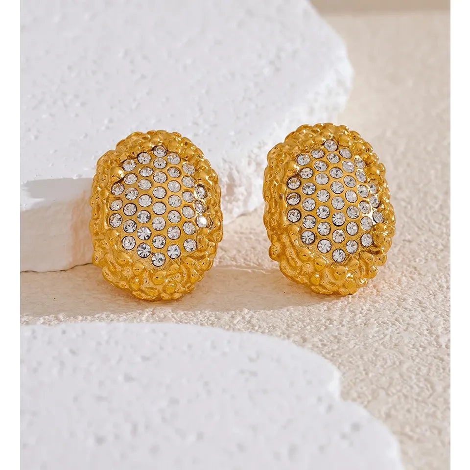 Large Push Back Cubic Zirconia Earrings - Hypoallergenic 18k Gold Colour Stainless Steel Jewelry for Women