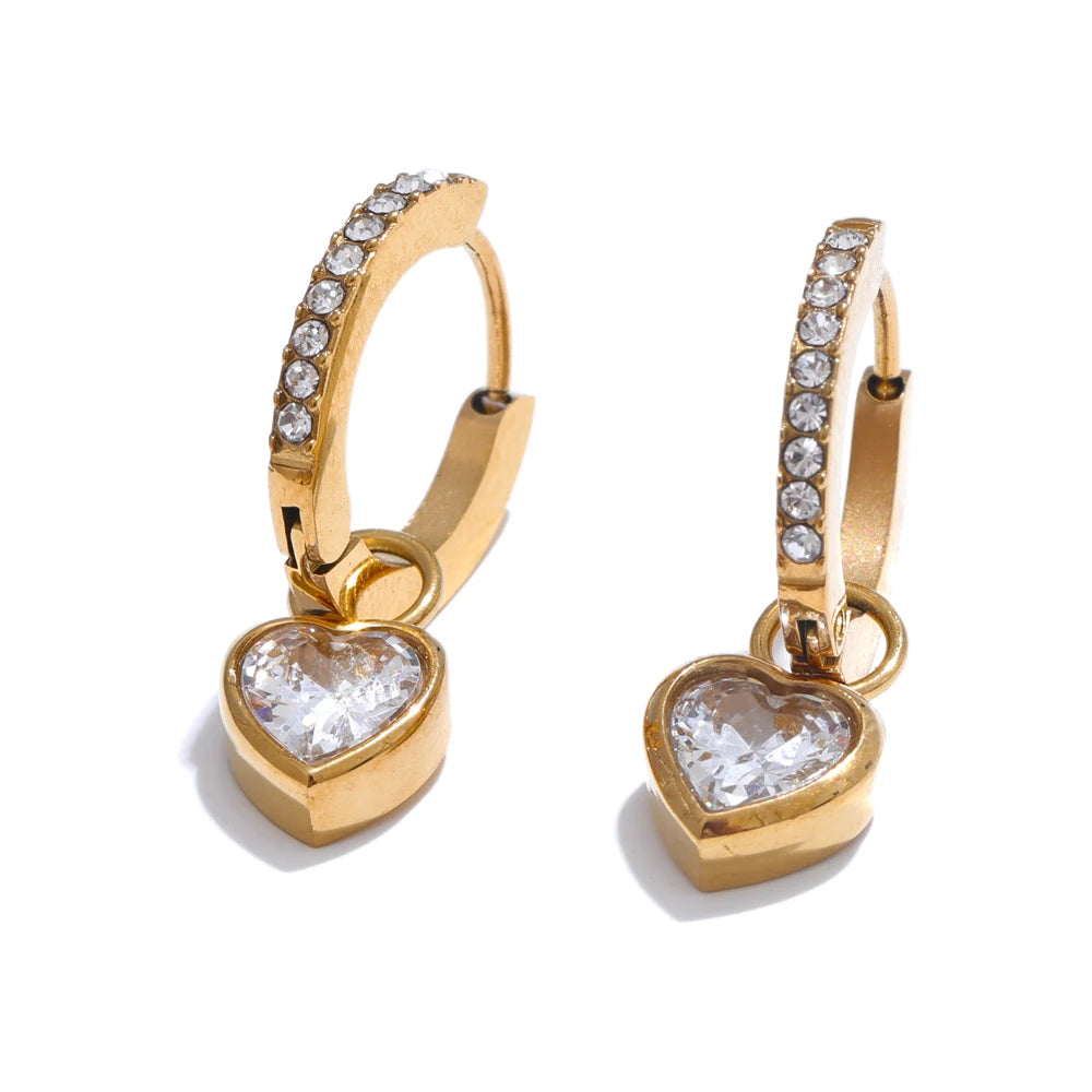 18K Gold Plated Cubic Zirconia Heart Love Drop Small Hoop Earrings for Women - High Quality Exquisite Jewelry