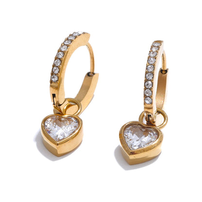 18K Gold Plated Cubic Zirconia Heart Love Drop Small Hoop Earrings for Women - High Quality Exquisite Jewelry