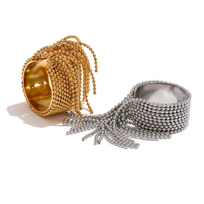 Luxe Jewels Chain Tassel Adjustable Ring – 18K PVD Plated Jewelry