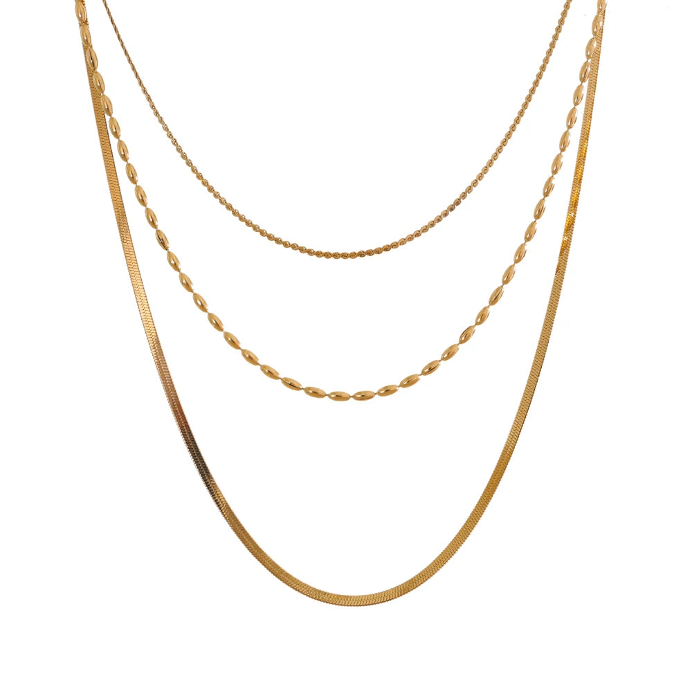 Chic Gold Plated Stainless Steel Layered Necklace – Minimalist Style