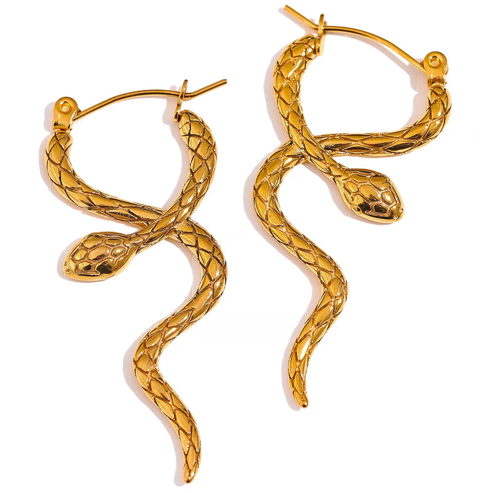 Stylish Unique Stainless Steel Snake Hoop Earrings - 18K PVD Gold Waterproof Jewelry