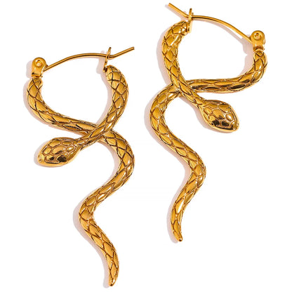 Stylish Unique Stainless Steel Snake Hoop Earrings - 18K PVD Gold Waterproof Jewelry