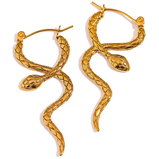 Stylish Unique Stainless Steel Snake Hoop Earrings - 18K PVD Gold Waterproof Jewelry