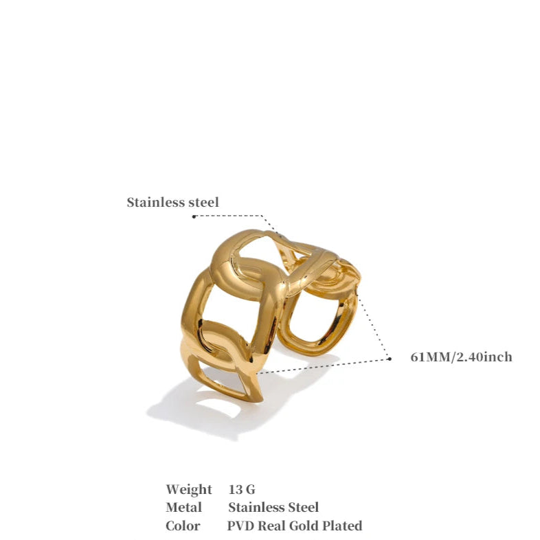 Wide Hollow Stainless Steel Cuff Bracelet – 18K Real Gold Plated Waterproof