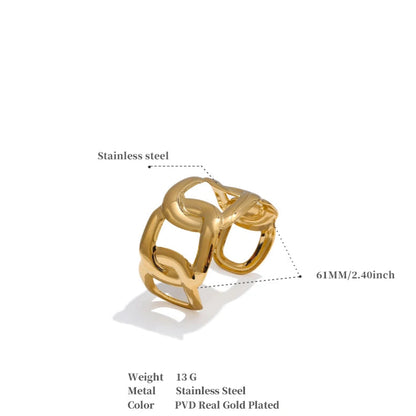 Wide Hollow Stainless Steel Cuff Bracelet – 18K Real Gold Plated Waterproof