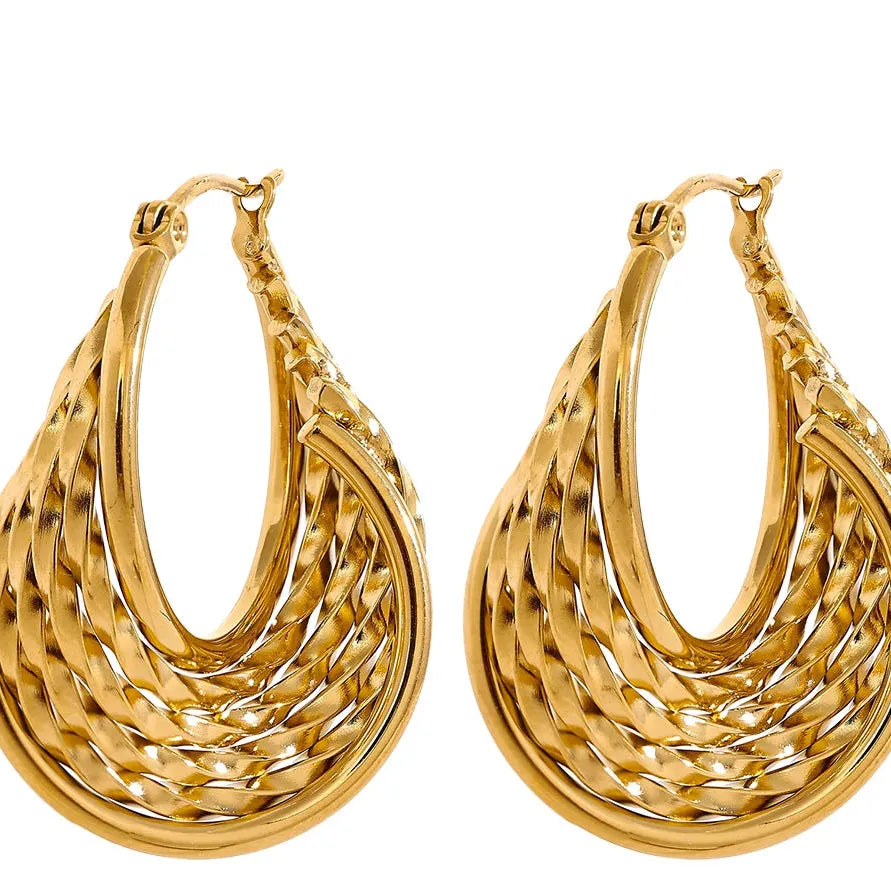 Charm Stainless Steel Twisted Hoop Earrings Waterproof Texture 18K Gold Plated Fashion Jewelry