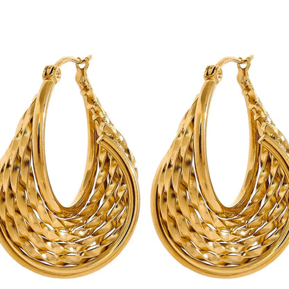 Charm Stainless Steel Twisted Hoop Earrings Waterproof Texture 18K Gold Plated Fashion Jewelry