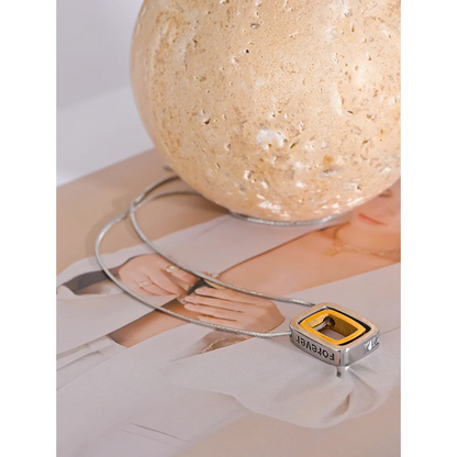 Double Layered Square Pendant Necklace – Gold 316L Stainless Steel