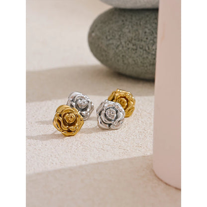 Gold Plated Rose Flower Waterproof Daily Stud Earrings for Women