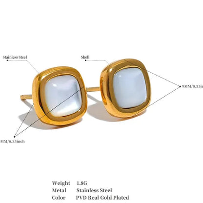 Stylish Gold Plated Shell Square Earrings – Tarnish-Free Stud Design