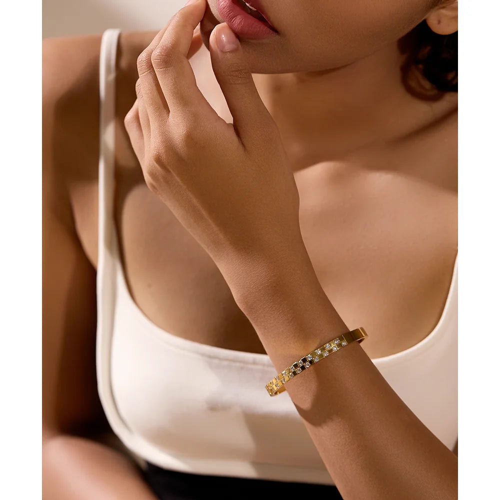 Shiny Cubic Zirconia Wide Bangle – Gold & Silver