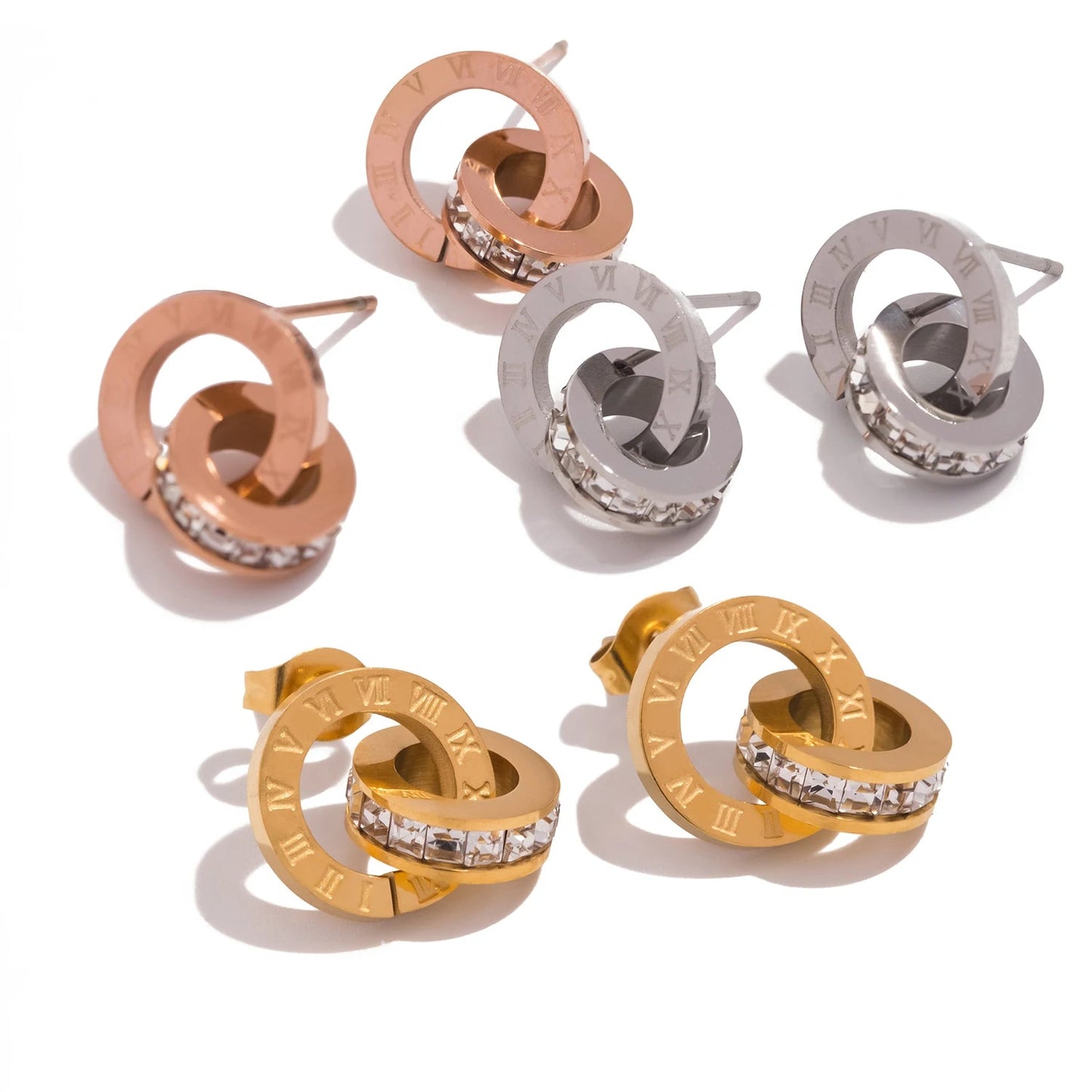 Classics Round Earrings for Women - Roman Numerals Stainless Steel Gold Plated Earring Vintage Jewelry