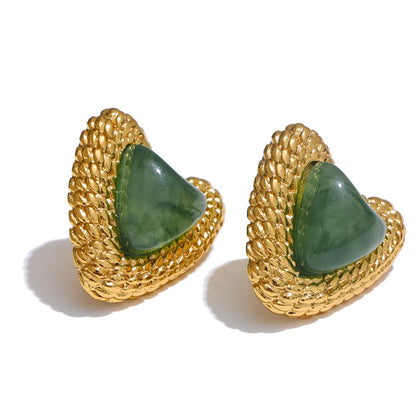 Stainless Steel Resin Heart Love Golden Stud Earrings Daily Wear Trendy Jewelry