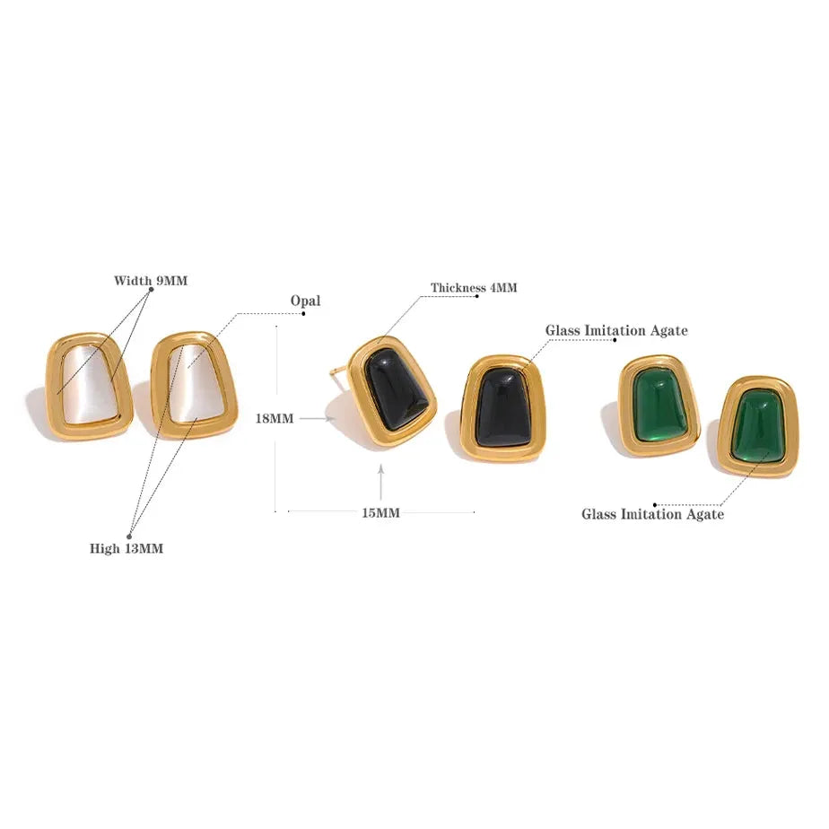 Square Opal Stainless Steel Stud Earrings – Elegant Jewelry