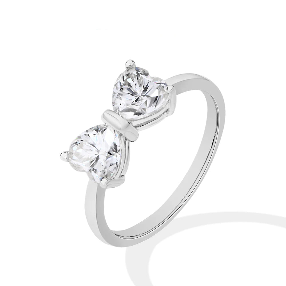 Luxe Jewels Valentine's Day Uniting Hearts 925 Sterling Silver Moissanite Ring (2pcs 0.8ct Heart-cut D VVS1)