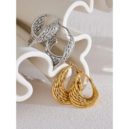 Charm Stainless Steel Twisted Hoop Earrings Waterproof Texture 18K Gold Plated Fashion Jewelry