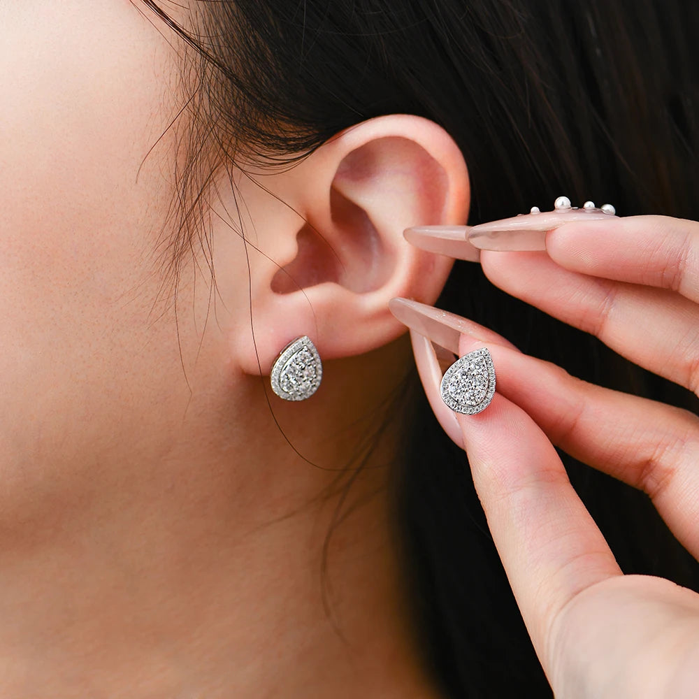 Luxe Jewels Teardrop Shape Earrings Moissanite - Round Cut 925 Sterling Silver Rhodium Plated For Women