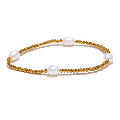 Freshwater Pearl & Bead Bracelet – Gold Plated Stainless Steel, Handmade