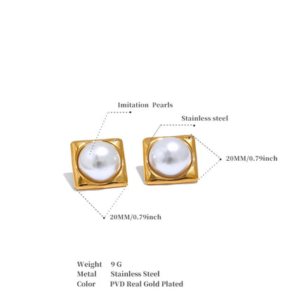 Elegant Square Pearl Stud Earrings – 316L Gold Plated