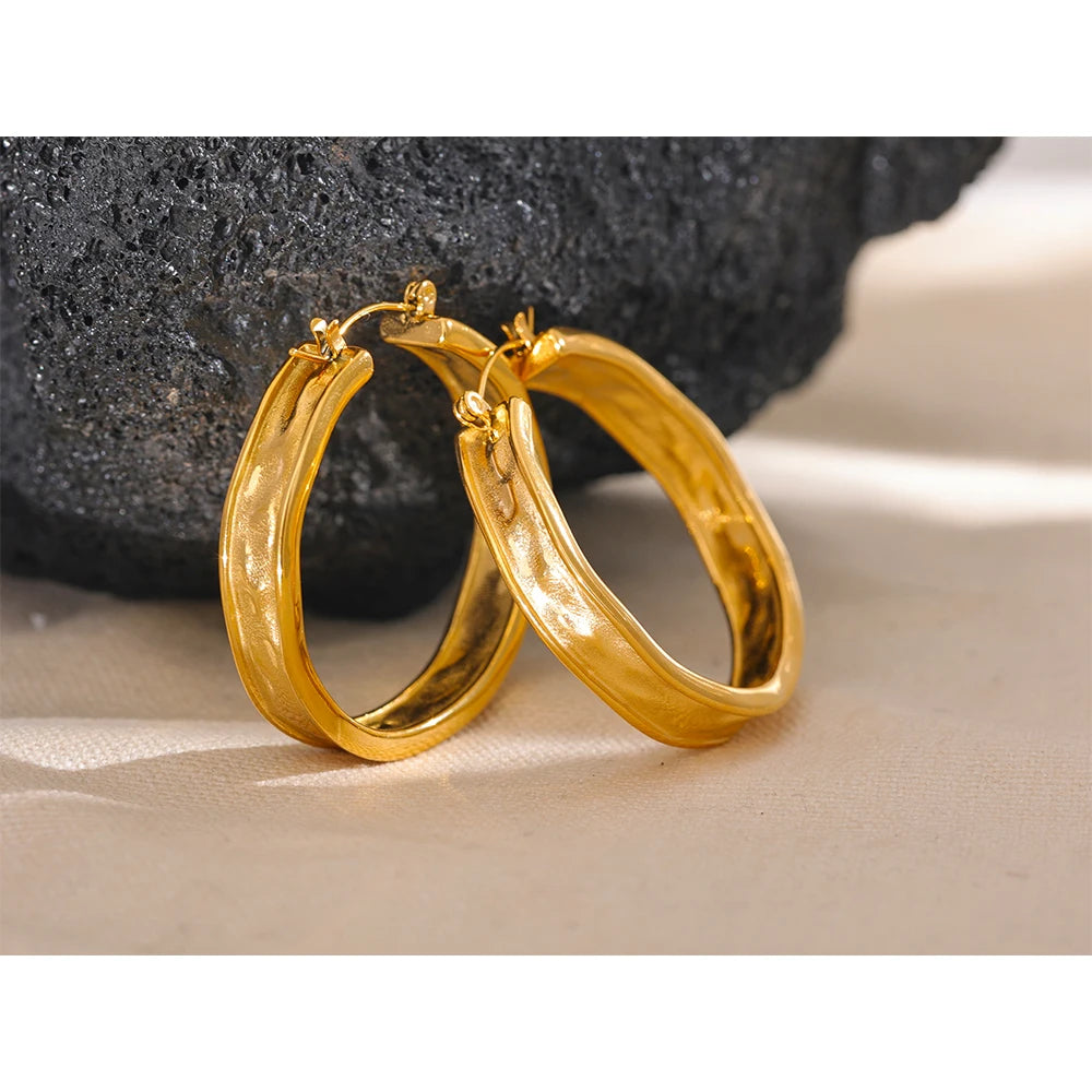 42mm High Quality Cast 316L Stainless Steel Round Big Hoop Earrings Minimalist Metal Fashion PVD Gold Color Jewelry