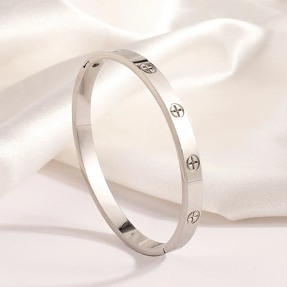 Stainless Steel Cross Bangle – Trendy & Luxurious Design
