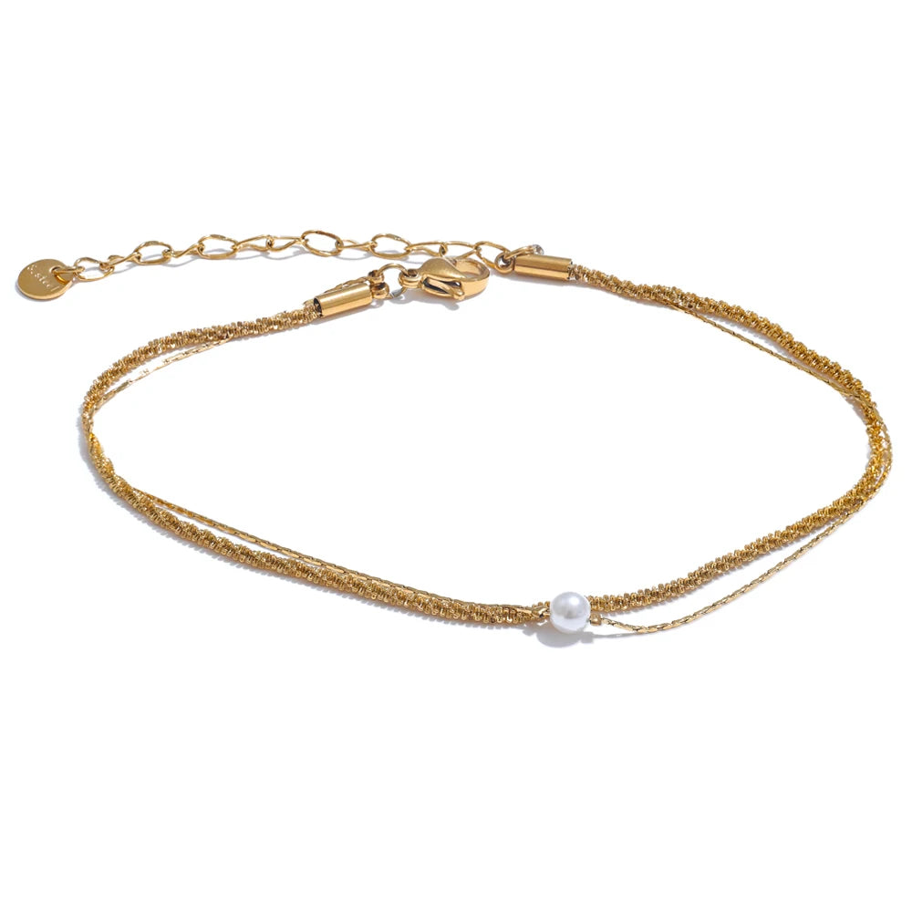 Layered Pearl Anklet – Gold & Platinum Plated Fashion Jewelry
