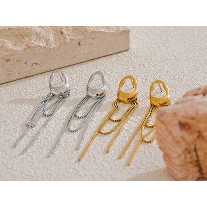 316L Stainless Steel Geometric Tassel Chain Drop Dangle Earrings for Women - Popular Waterproof Jewelry