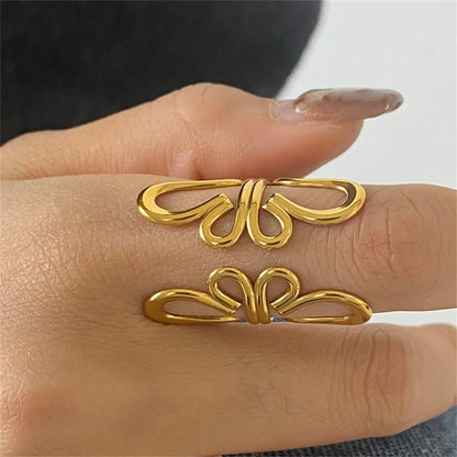 Flower Hollow Adjustable Open Ring 18K PVD Plated Simple Sleek Ring
