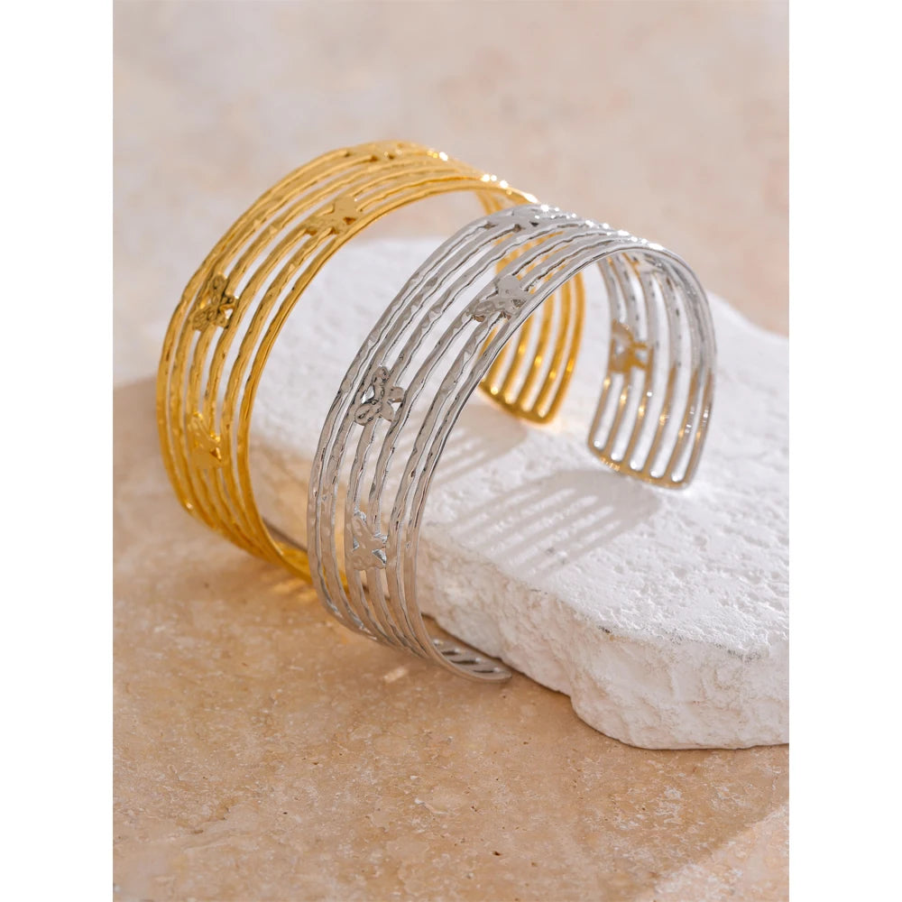 Butterfly Cuff Bracelet – Gold-Plated Stainless Steel Wide Open Bangle