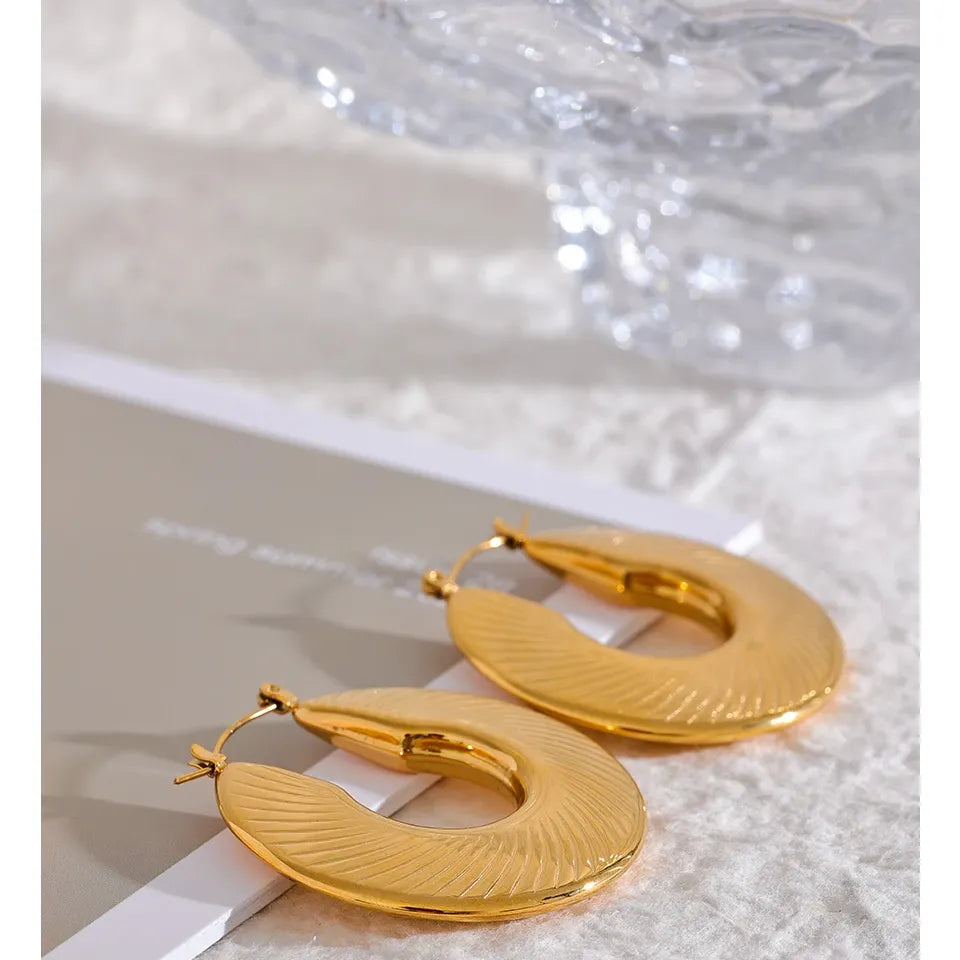 40mm Minimalist Fashion Gold Color Waterproof Hoop Earrings for Women Trendy Metal Textured Stylish Charm Jewelry