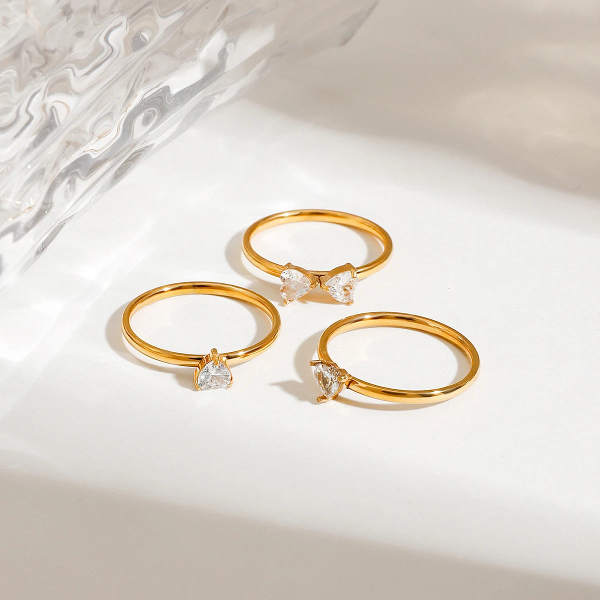 3pcs Set High Quality Stainless Steel Heart Ring PVD Plated