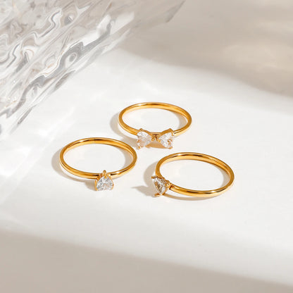 3pcs Set High Quality Stainless Steel Heart Ring PVD Plated