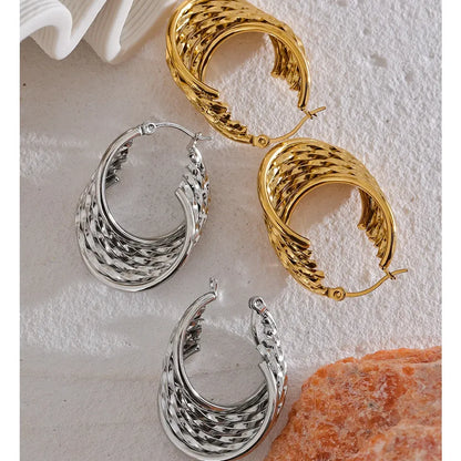 Charm Stainless Steel Twisted Hoop Earrings Waterproof Texture 18K Gold Plated Fashion Jewelry