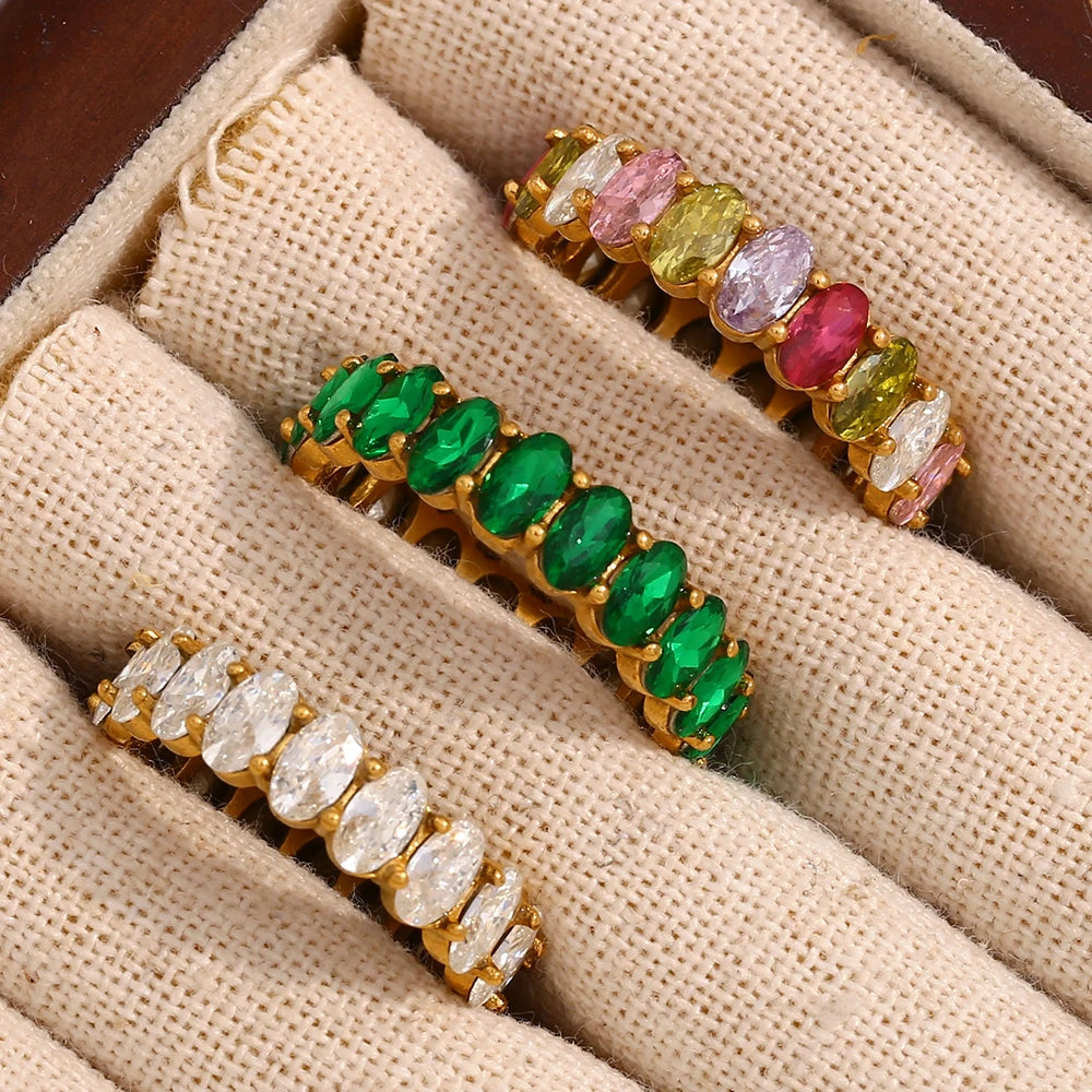 Luxe Jewels Zircon Oval Crystal Band Women’s Ring – 18K Gold Plated Tarnish-Free