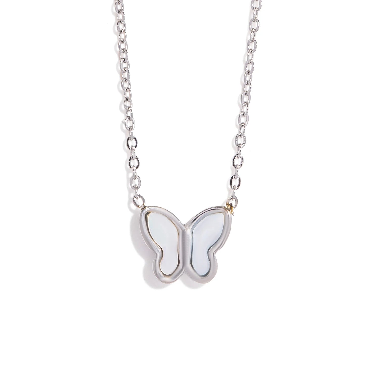 Women's Butterfly Earrings & Necklace Set - Hypoallergenic Stainless Steel with Shell