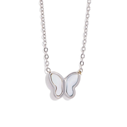 Women's Butterfly Earrings & Necklace Set - Hypoallergenic Stainless Steel with Shell