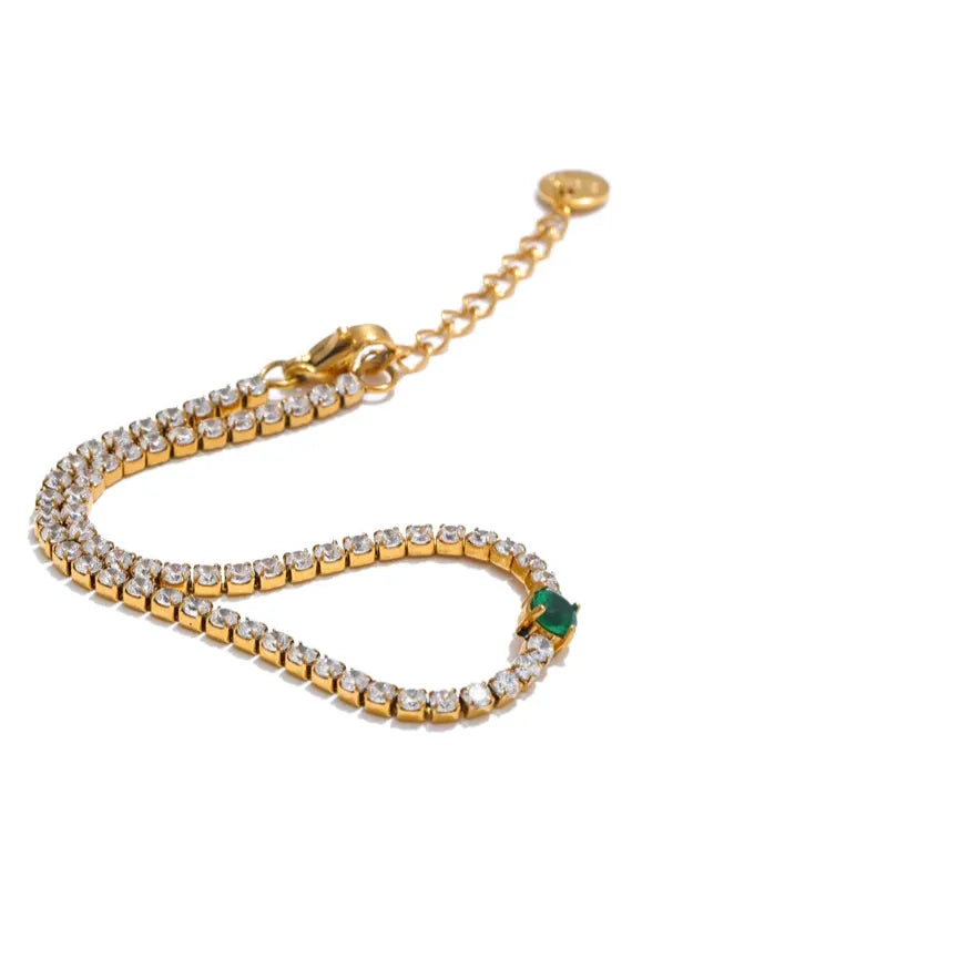 2MM Cubic Zirconia Charm Bracelet – 18K Gold Plated Stainless Steel