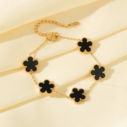 Black Clover Flower Bracelet – Stainless Steel Charm Jewelry