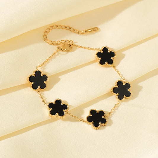 Black Clover Flower Bracelet – Stainless Steel Charm Jewelry