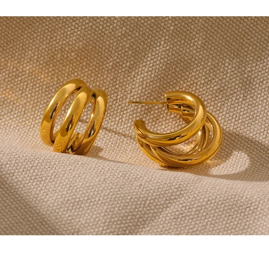 New Stainless Steel 18K Gold Plated Metallic Huggie Hoop Earrings
