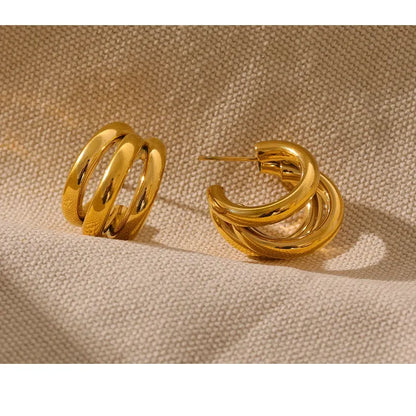 New Stainless Steel 18K Gold Plated Metallic Huggie Hoop Earrings