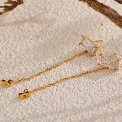 Tarnish-Free Gold Plated Drop Earrings – Shiny Cubic Zirconia Gemstones