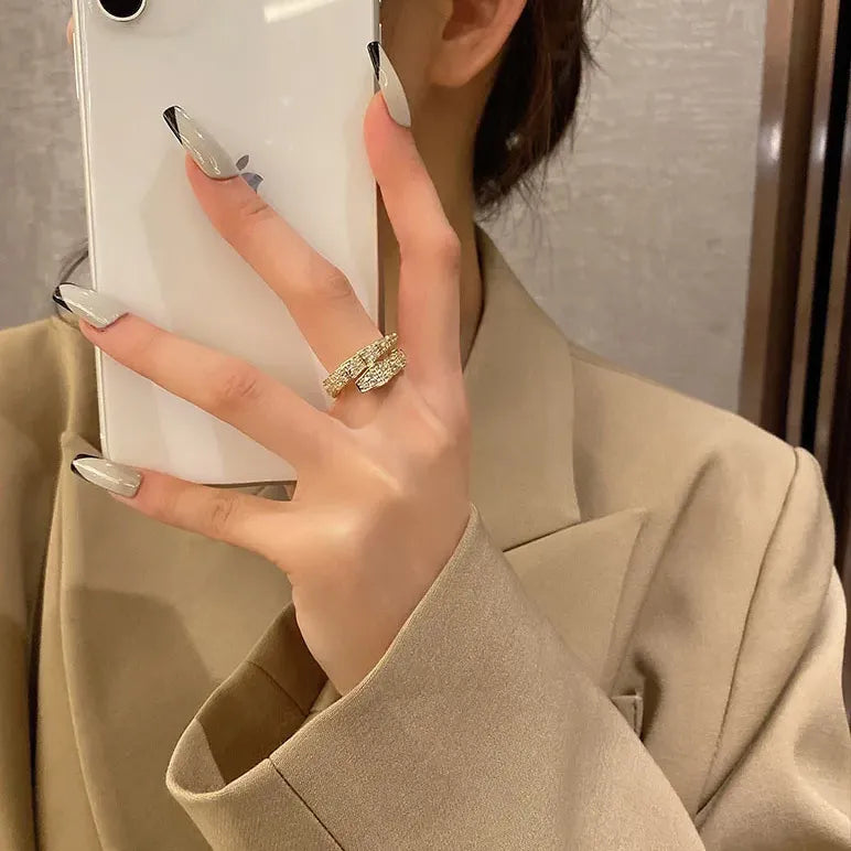 Snake Bone Crystal Open Ring – Gold & Silver Daily Jewelry