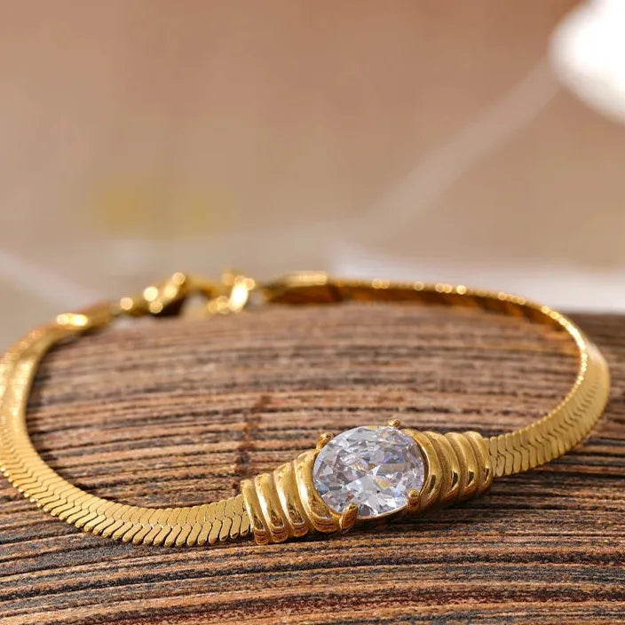 Bling Snake Texture Bracelet – Gold Plated Stainless Steel with Zirconia