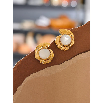 Chic Gold Plated Stud Earrings – Waterproof Natural Shell Design