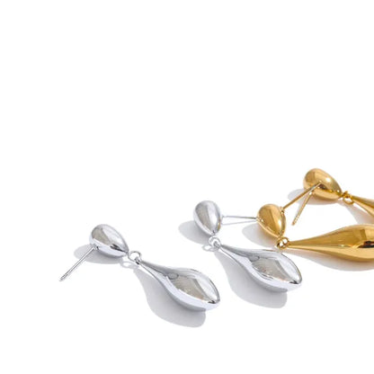 18K Gold Plated Polished Stainless Steel Water Drop Earrings Rust Proof Jewelry