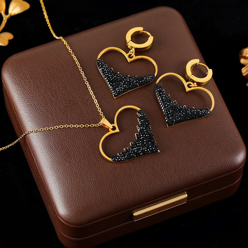 Hollow Heart Jewelry Set – 316L Stainless Steel Necklace & Earrings